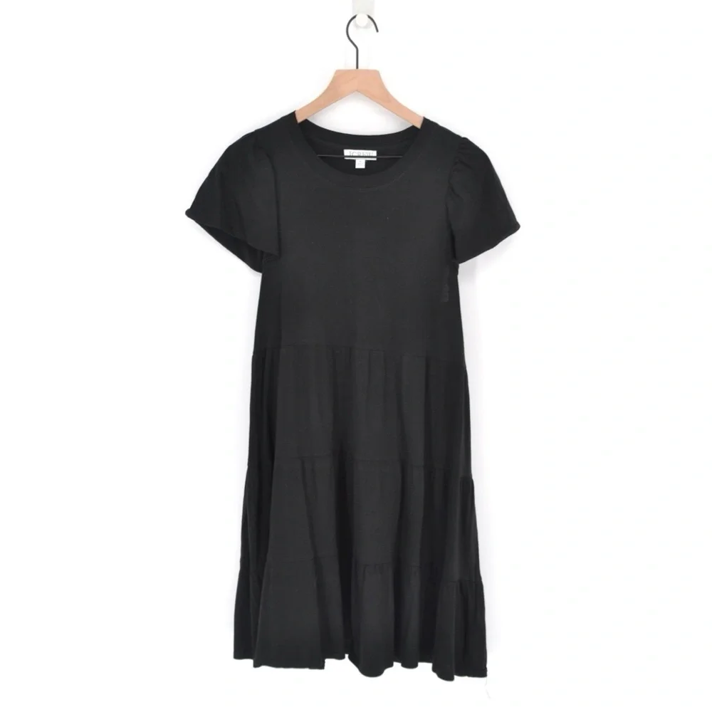 J. Crew Knit Broken In Jersey Tiered Mini Dress Flutter Short Sleeve Black M